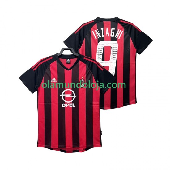 Camisola AC Milan INZAGHI 9 2003 Retro Homem Equipamento Primeiro 2002 Manga Curta